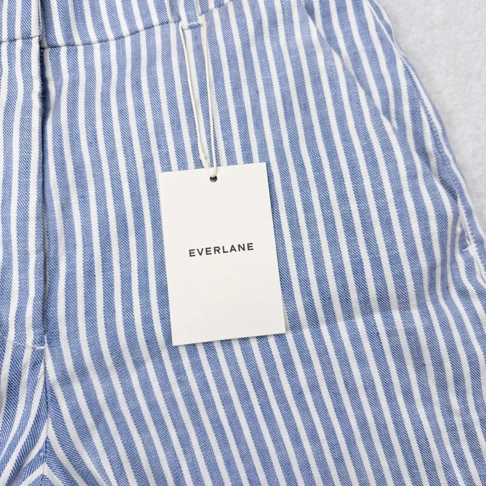 Everlane Wide Leg Pants Women Size 4 Blue White Striped Stretch Linen Flax NEW